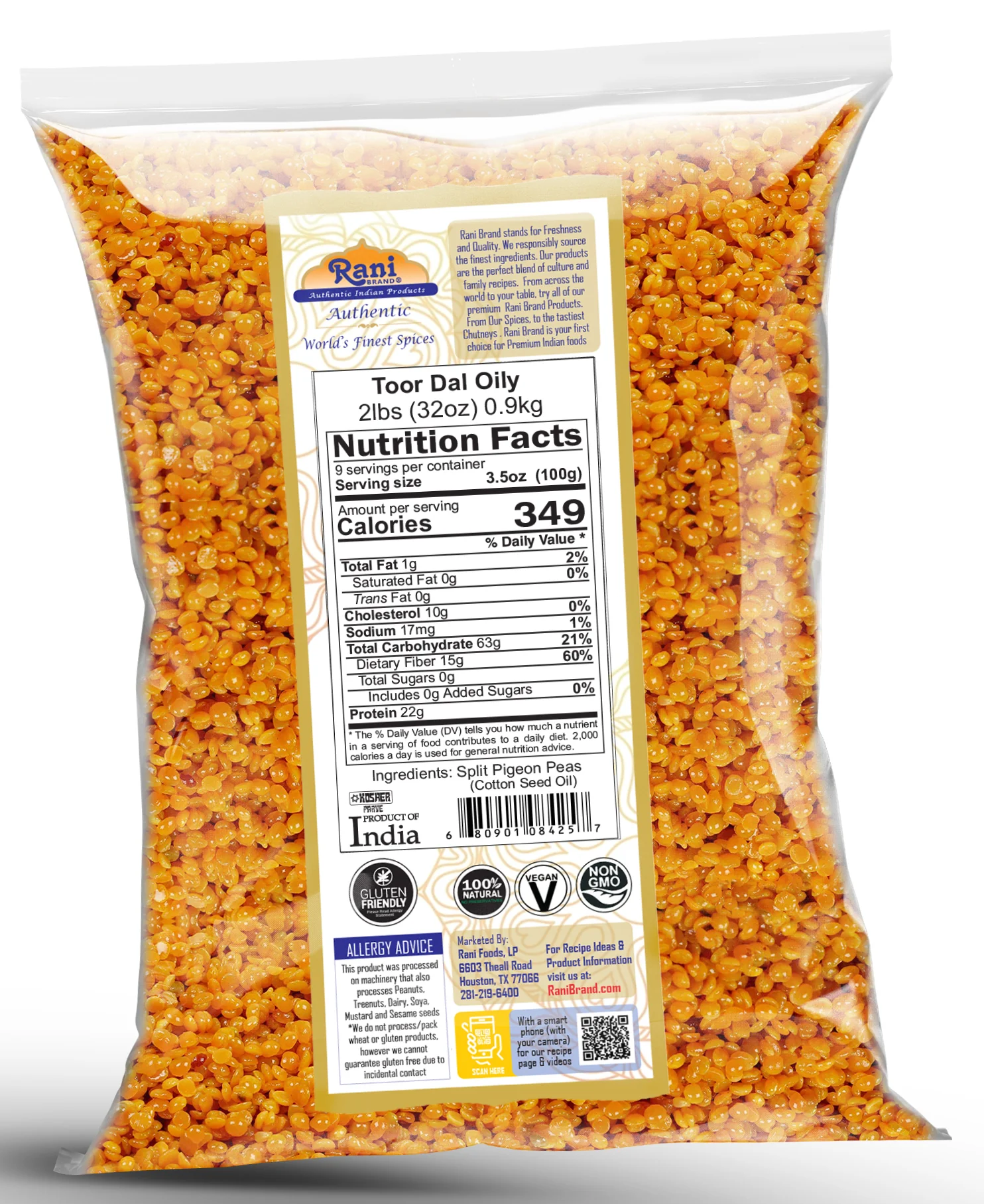 Rani Toor Dal (Split Pigeon Peas) Oily, 32oz (2lbs) 908g ~ All Natural | Gluten Friendly | NON-GMO | Kosher | Vegan | Indian Origin - Image 6