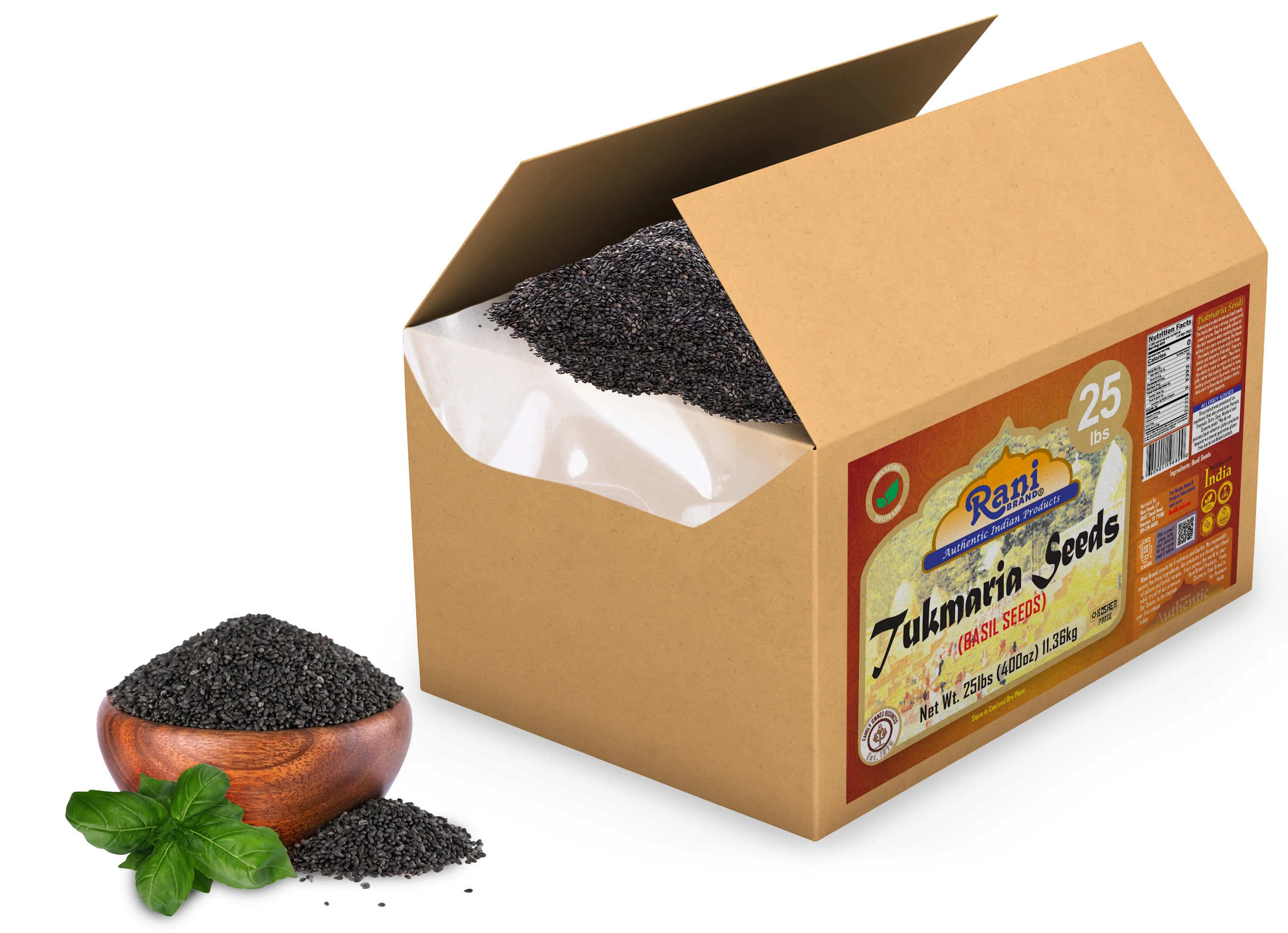 Rani Tukmaria (Holy Basil Seeds) 400oz (25lbs) 11.36kg Used for Falooda / Sabja Dessert, Spice & Ayurveda Herbal ~ All Natural | Gluten Friendly | NON-GMO | Kosher | Vegan | Indian Origin - Image 2
