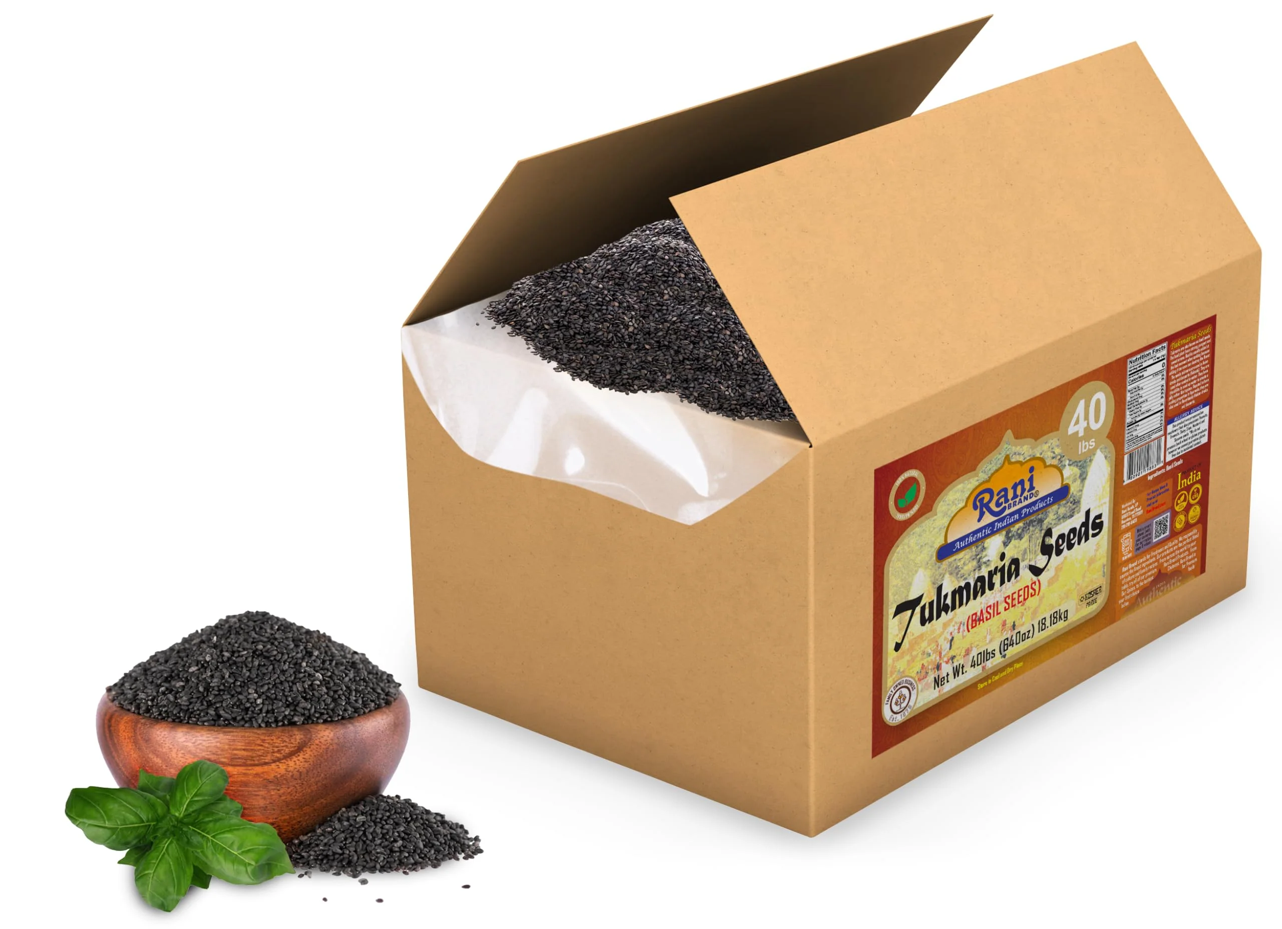 Rani Tukmaria (Holy Basil Seeds) 640oz (40lbs) 18.14kg Used for Falooda / Sabja Dessert, Spice & Ayurveda Herbal ~ All Natural | Gluten Friendly | NON-GMO | Kosher | Vegan | Indian Origin - Image 2