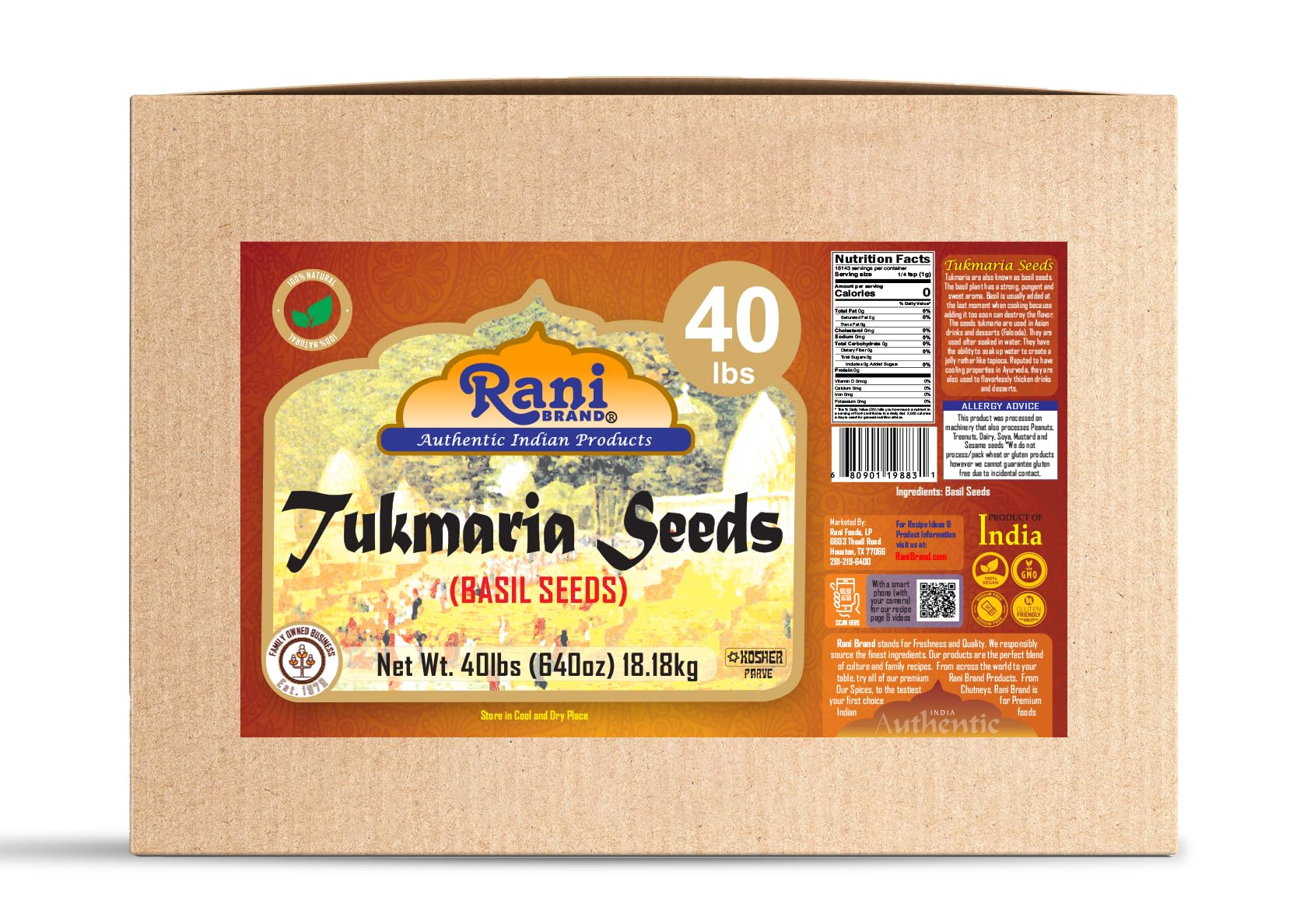Rani Tukmaria (Holy Basil Seeds) 640oz (40lbs) 18.14kg Used for Falooda / Sabja Dessert, Spice & Ayurveda Herbal ~ All Natural | Gluten Friendly | NON-GMO | Kosher | Vegan | Indian Origin - Image 5