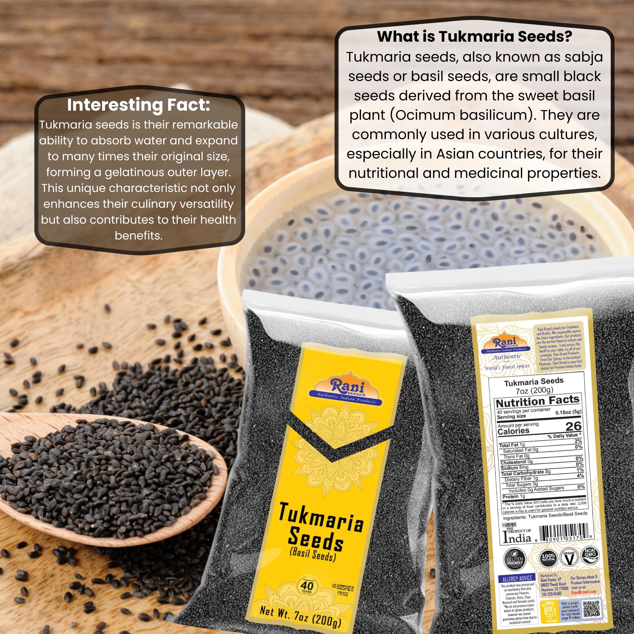 Rani Tukmaria (Holy Basil Seeds) 7oz (200g) Used for Falooda / Sabja Dessert, Spice & Ayurveda Herbal ~ All Natural | Gluten Friendly | NON-GMO | Kosher | Vegan | Indian Origin - Image 4