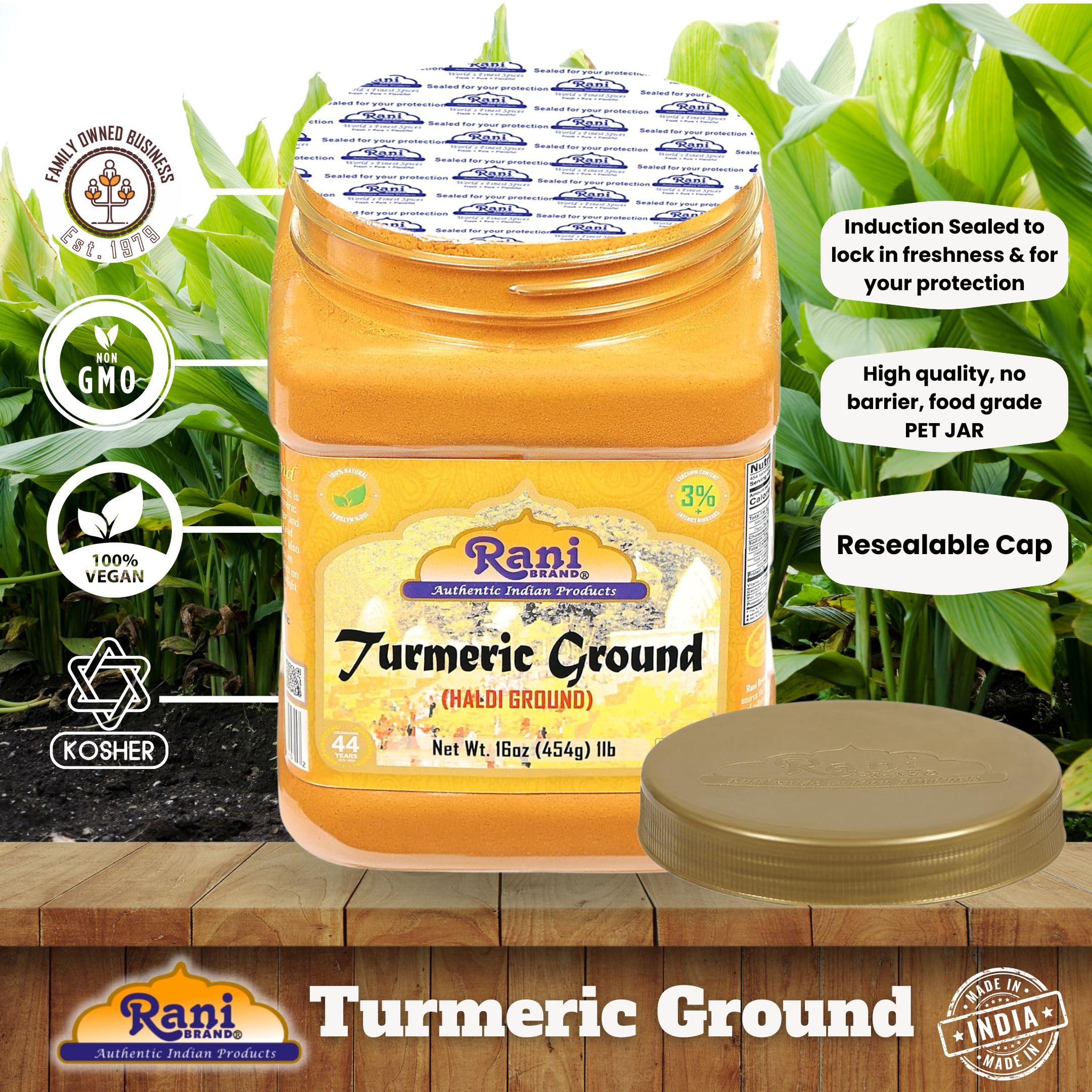 Rani Turmeric (Haldi) Root Powder Spice, (High Curcumin Content) 16oz (1lb) 454g PET Jar ~ All Natural | 100% Pure, Salt Free | Vegan | Gluten Friendly | NON-GMO | Kosher | Indian Origin - Image 4