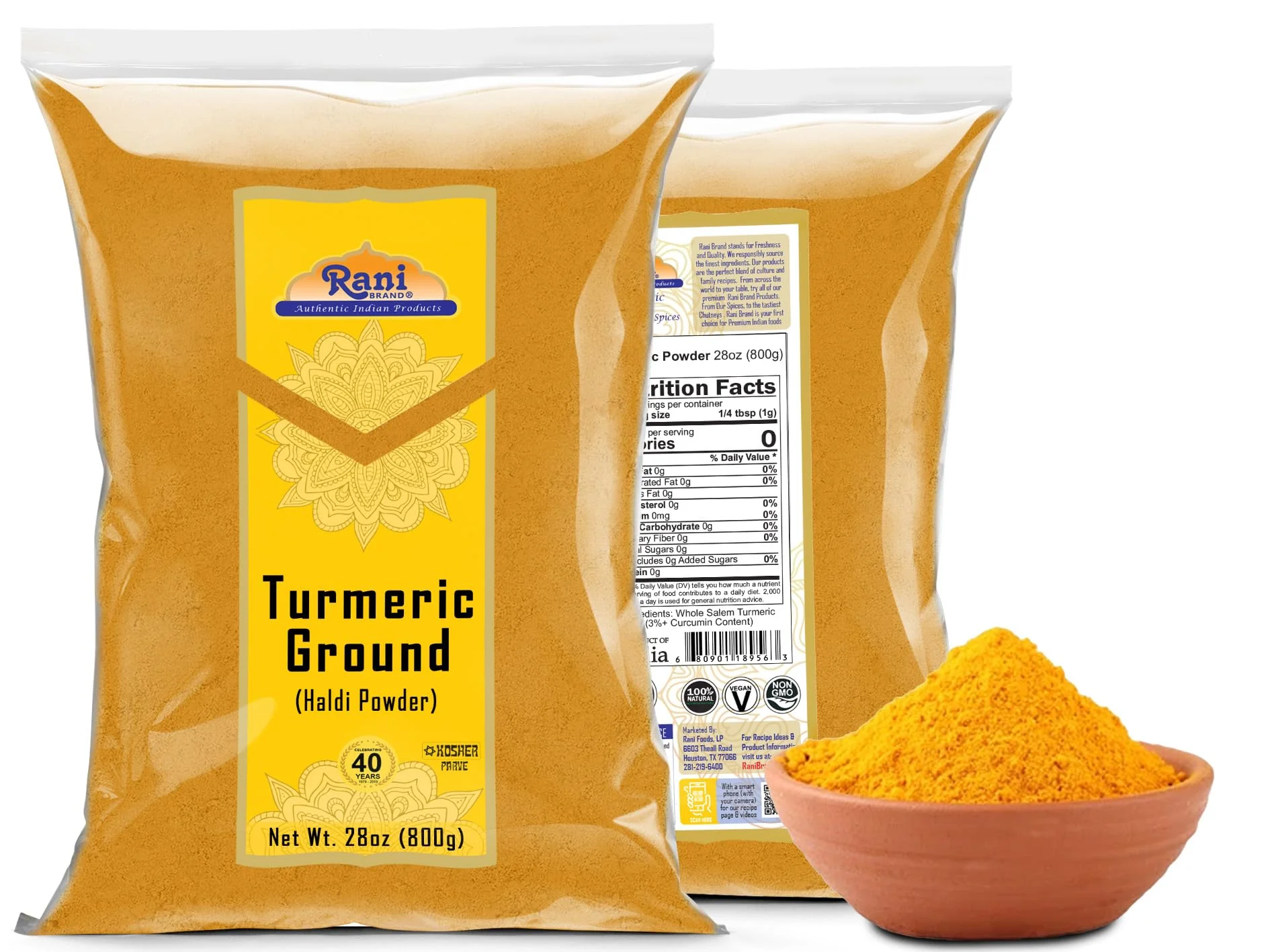 Rani Turmeric (Haldi) Root Powder Spice, (High Curcumin Content) 28oz (800g) ~ All Natural | 100% Pure, Salt Free | Vegan | Gluten Friendly | NON-GMO | Kosher | Indian Origin - Image 6