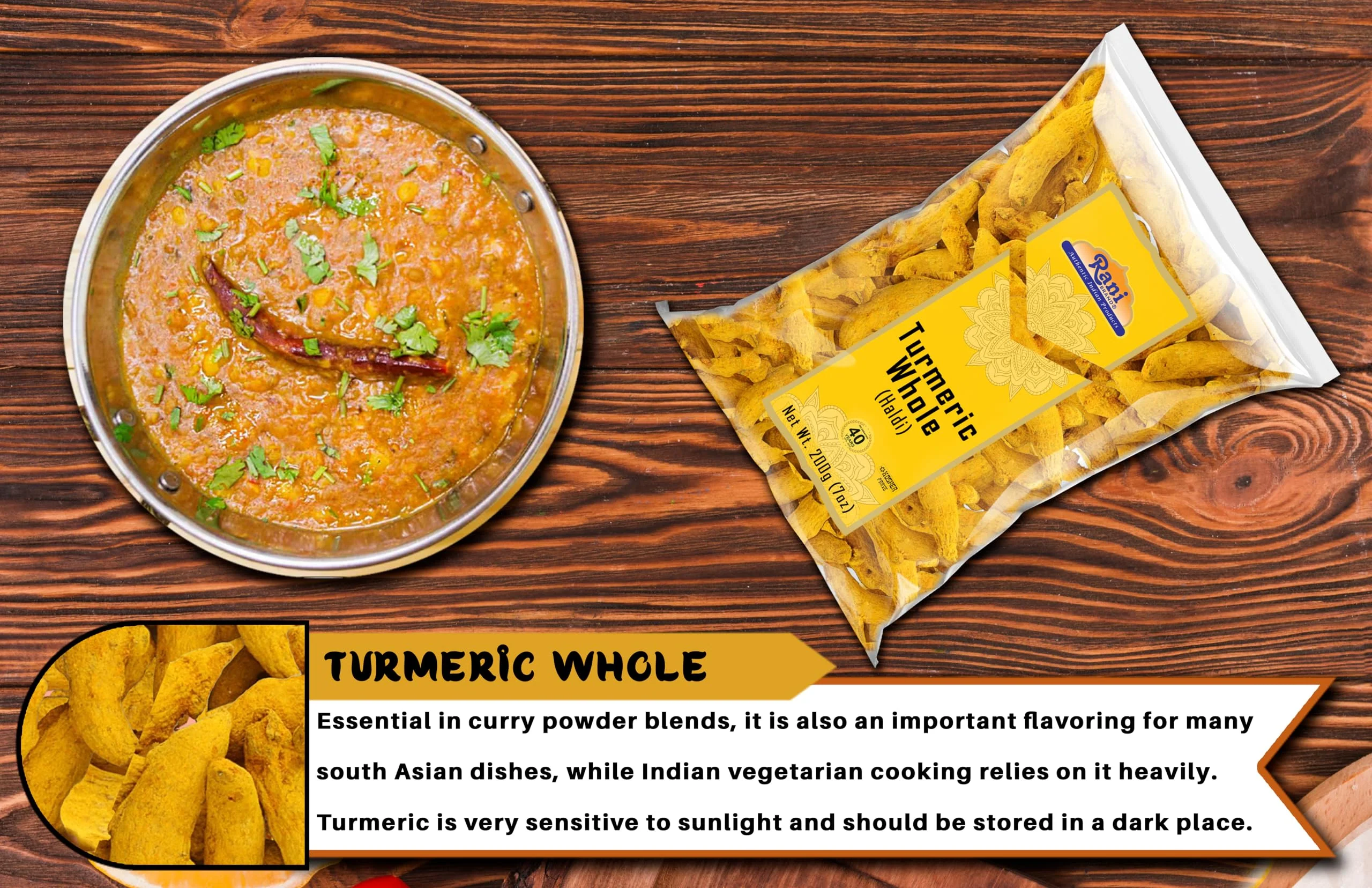 Rani Turmeric (Haldi) Root Whole Spice ~ Dried 7oz (200g) ~ All Natural | 100% Pure | Vegan | Gluten Friendly | NON-GMO | Kosher | Indian Origin - Image 6