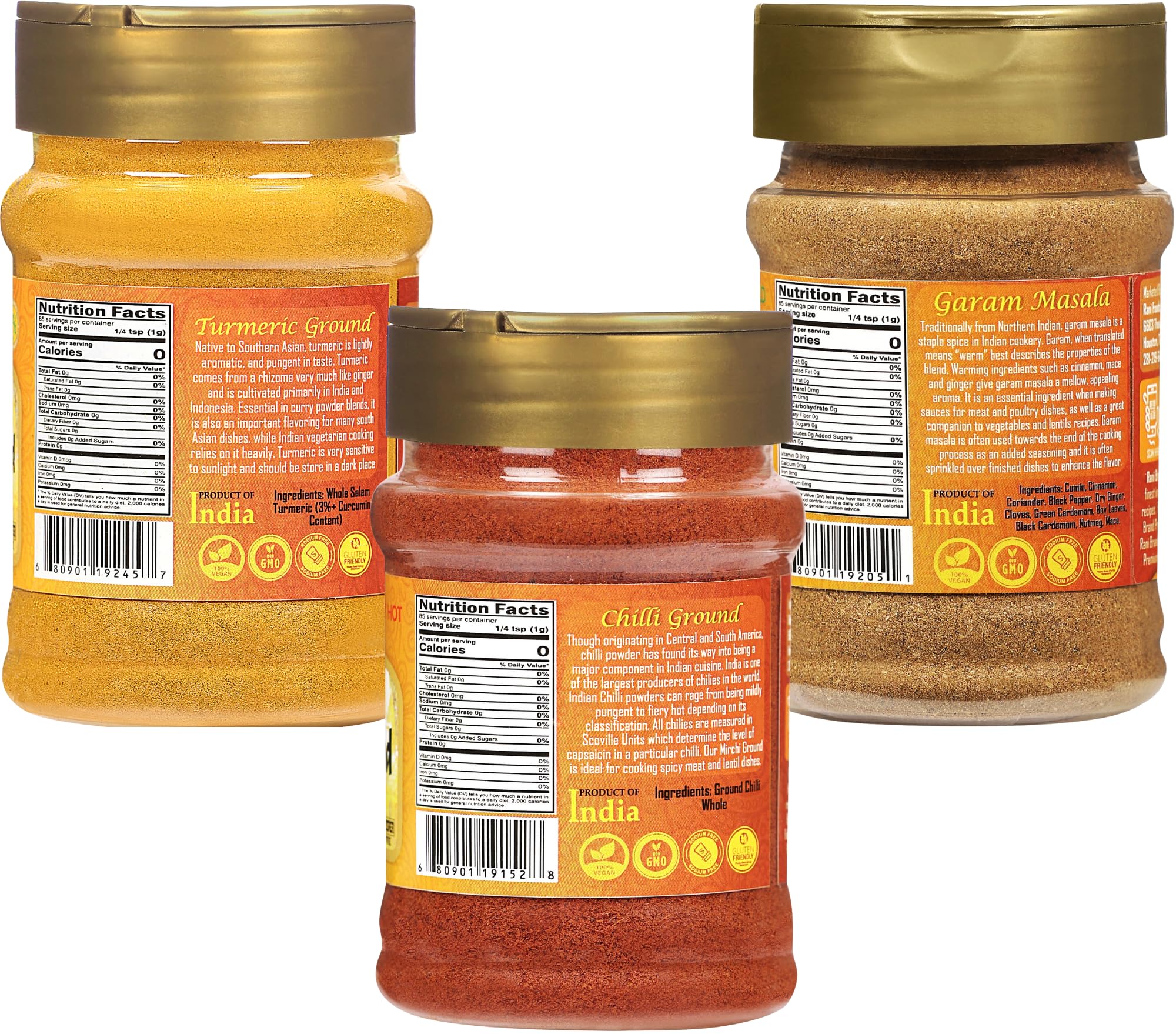 Rani Turmeric Powder, Chilli Powder, Garam Masala 3oz (85g) PET Jar Combo Pack of 3 ~ All Natural | | 100% Pure, Salt Free | Vegan | Gluten Friendly | NON-GMO | Indian Origin - Image 2