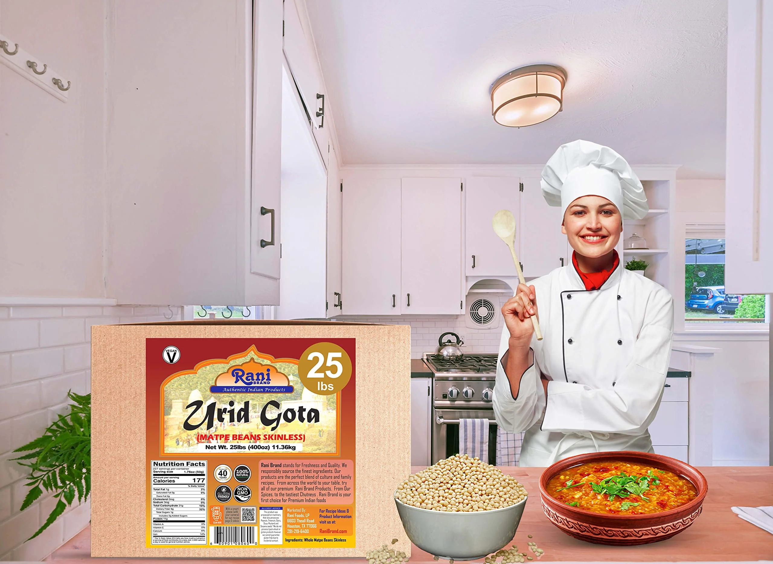 Rani Urid/Urad Gota White (Matpe Beans Skinless) Indian Lentils 400oz (25lbs) 11.36kg Bulk Box ~ All Natural | Gluten Friendly | NON-GMO | Vegan | Indian Origin - Image 2