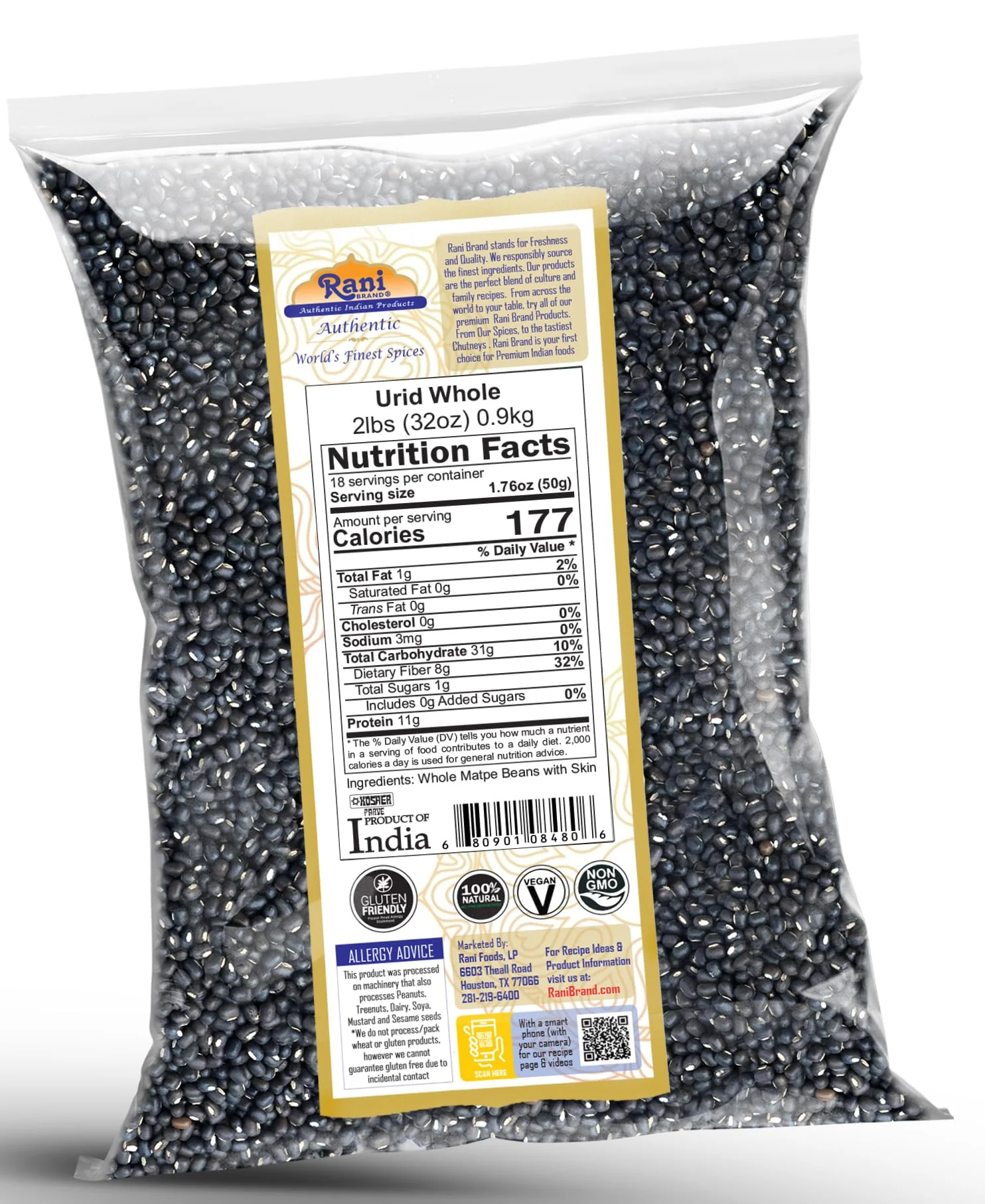 Rani Urid/Urad Whole Black (Matpe Beans with Skin) Indian Lentils 32oz (2lbs) 908g ~ All Natural | Gluten Friendly | NON-GMO | Kosher | Vegan | Indian Origin - Image 7