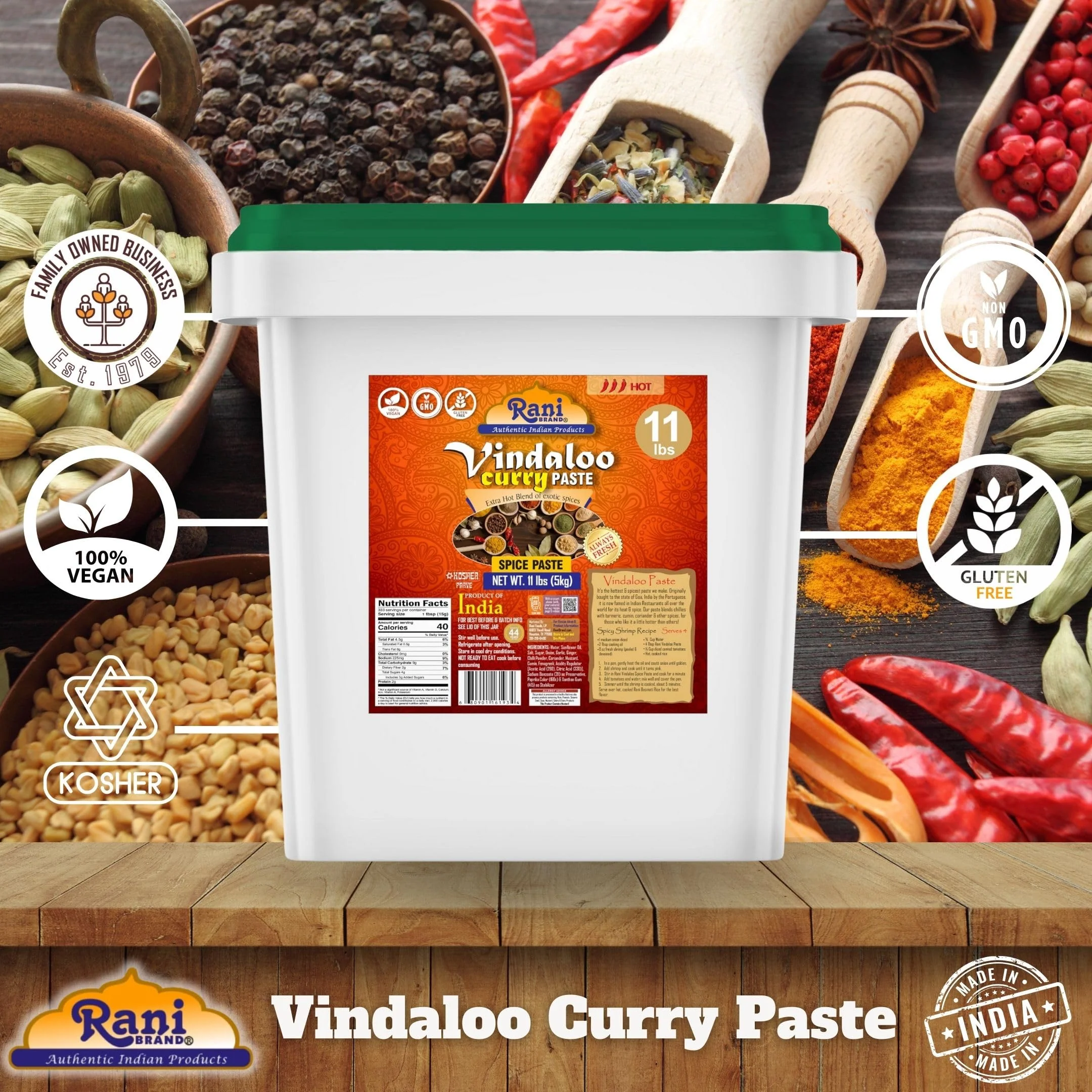 Rani Vindaloo Curry Cooking Spice Paste, Hot! 176oz (11lbs) 5kg Bulk ~ No Colors | All Natural | NON-GMO | Kosher | Vegan | Gluten Free | Indian Origin - Image 4