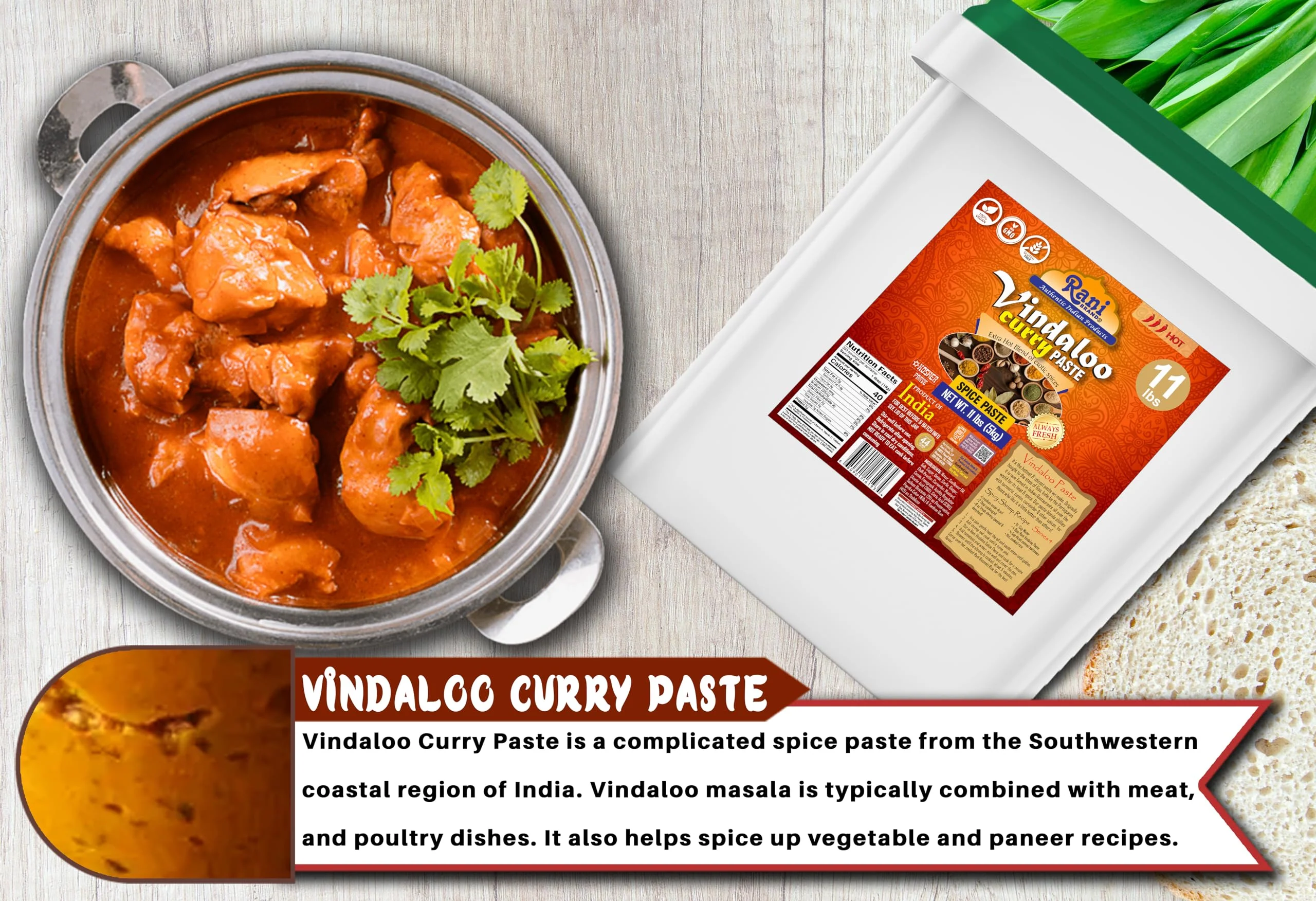 Rani Vindaloo Curry Cooking Spice Paste, Hot! 176oz (11lbs) 5kg Bulk ~ No Colors | All Natural | NON-GMO | Kosher | Vegan | Gluten Free | Indian Origin - Image 6