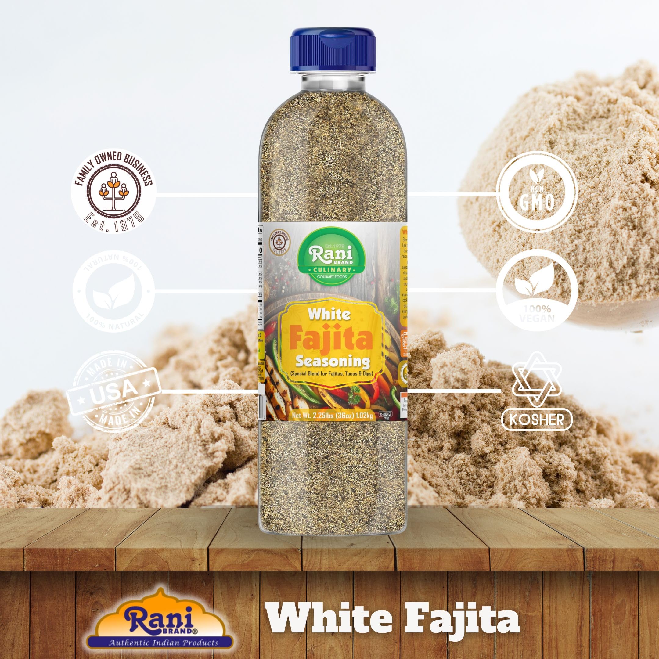Rani White Fajita Seasoning (Special Blend for Fajitas, Tacos & Dips) 20oz (1.25lbs) 567g PET Jar ~ All Natural | Gluten Friendly | NON-GMO | Kosher | Vegan | Product of USA - Image 4