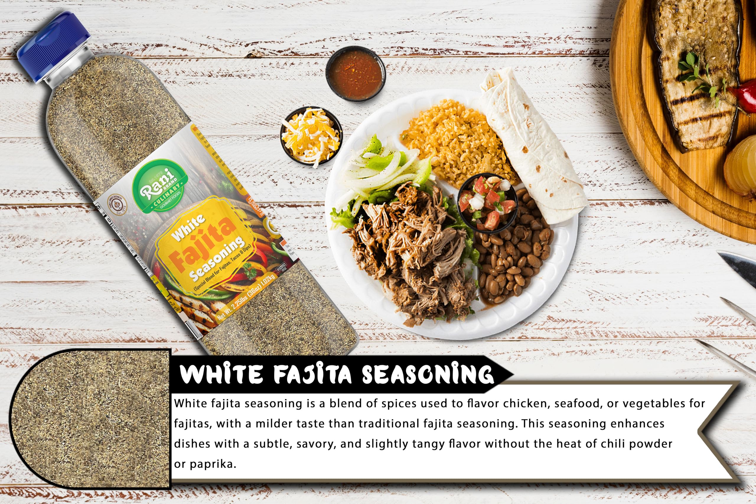 Rani White Fajita Seasoning (Special Blend for Fajitas, Tacos & Dips) 20oz (1.25lbs) 567g PET Jar ~ All Natural | Gluten Friendly | NON-GMO | Kosher | Vegan | Product of USA - Image 6
