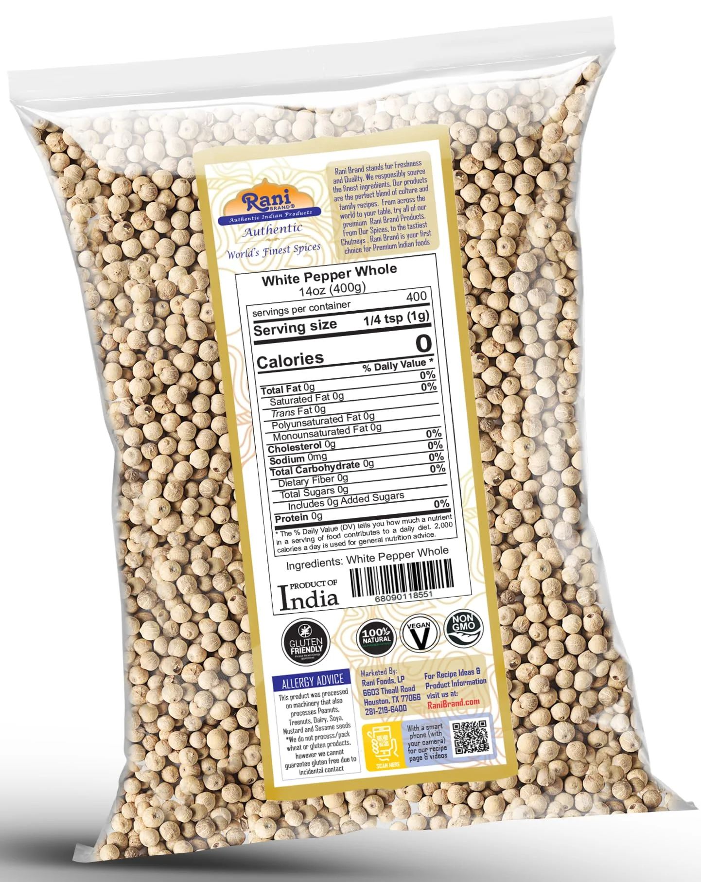 Rani White Pepper (Gol Mirch), Whole Spice 14oz (400g) ~ All Natural | Vegan | Gluten Friendly| NON-GMO | Indian Origin - Image 7