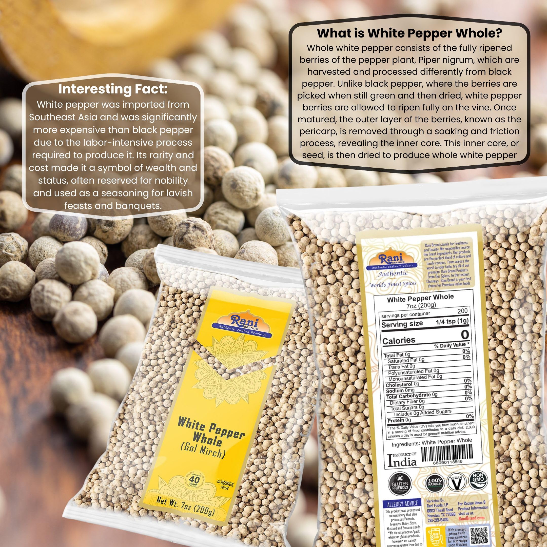 Rani White Pepper (GOL Mirch), Whole Spice 7oz (200g) ~ All Natural | Vegan | Gluten Friendly| Non-GMO | Indian Origin - Image 3