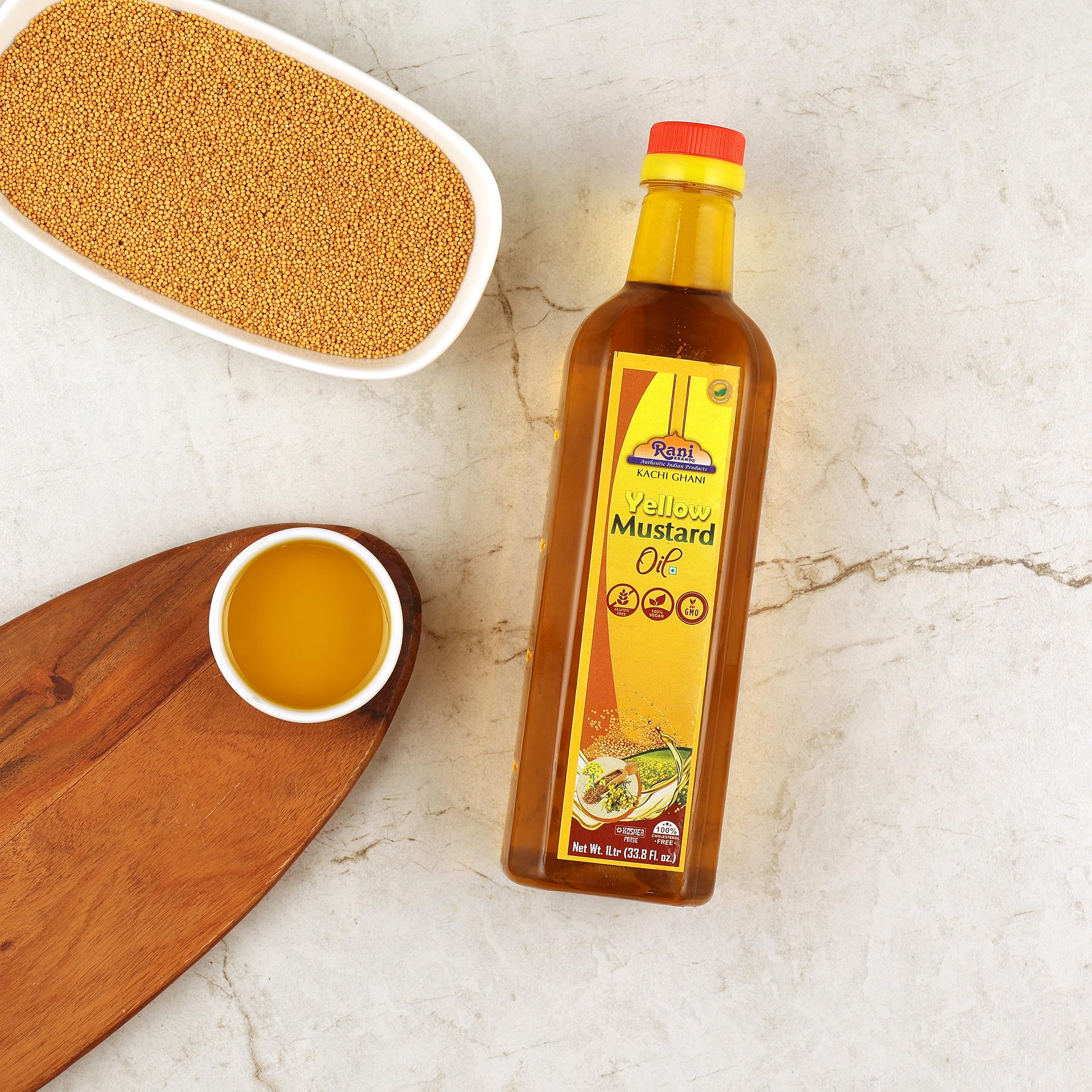Rani Yellow Mustard Oil (Kachi Ghani) 33.8 Ounce (1 Liter) NON-GMO | Gluten Free | Kosher | Vegan | 100% Natural - Image 2