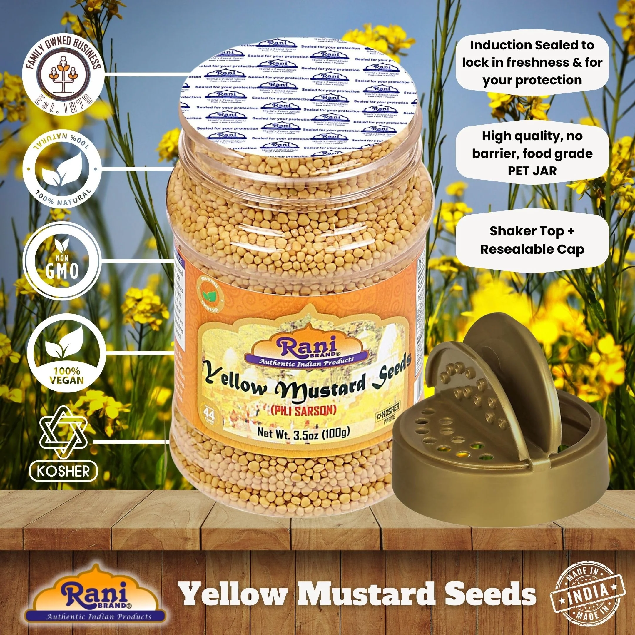 Rani Yellow Mustard Seeds Whole Spice 3.5oz (100g) Jar ~ Ideal for Pickling, Dressing and Making Ground Mustard for Cooking, All Natural | Vegan | Gluten Friendly | NON-GMO | Kosher | Indian Origin - Image 4