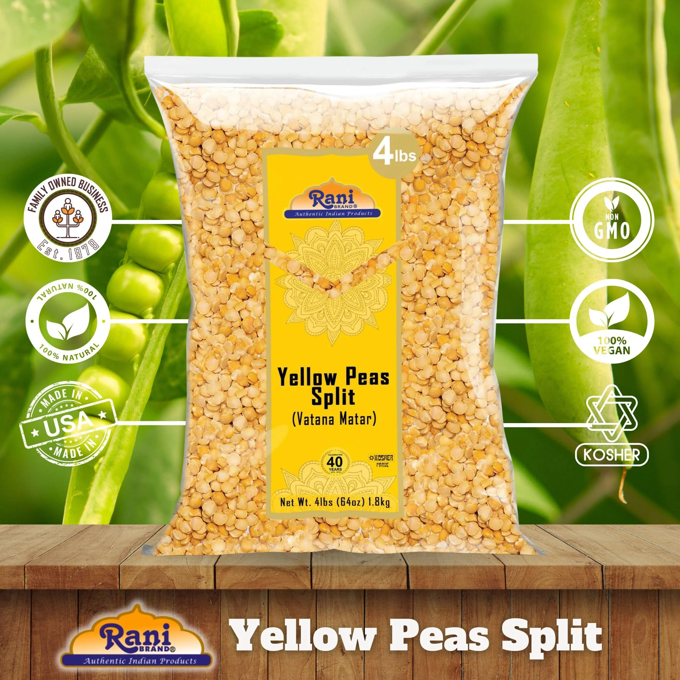 Rani Yellow Peas Split, Dried (Vatana, Matar) 64oz (4lbs) 1.81kg Bulk ~ All Natural | Vegan | Gluten Friendly | Kosher | Product of USA - Image 4