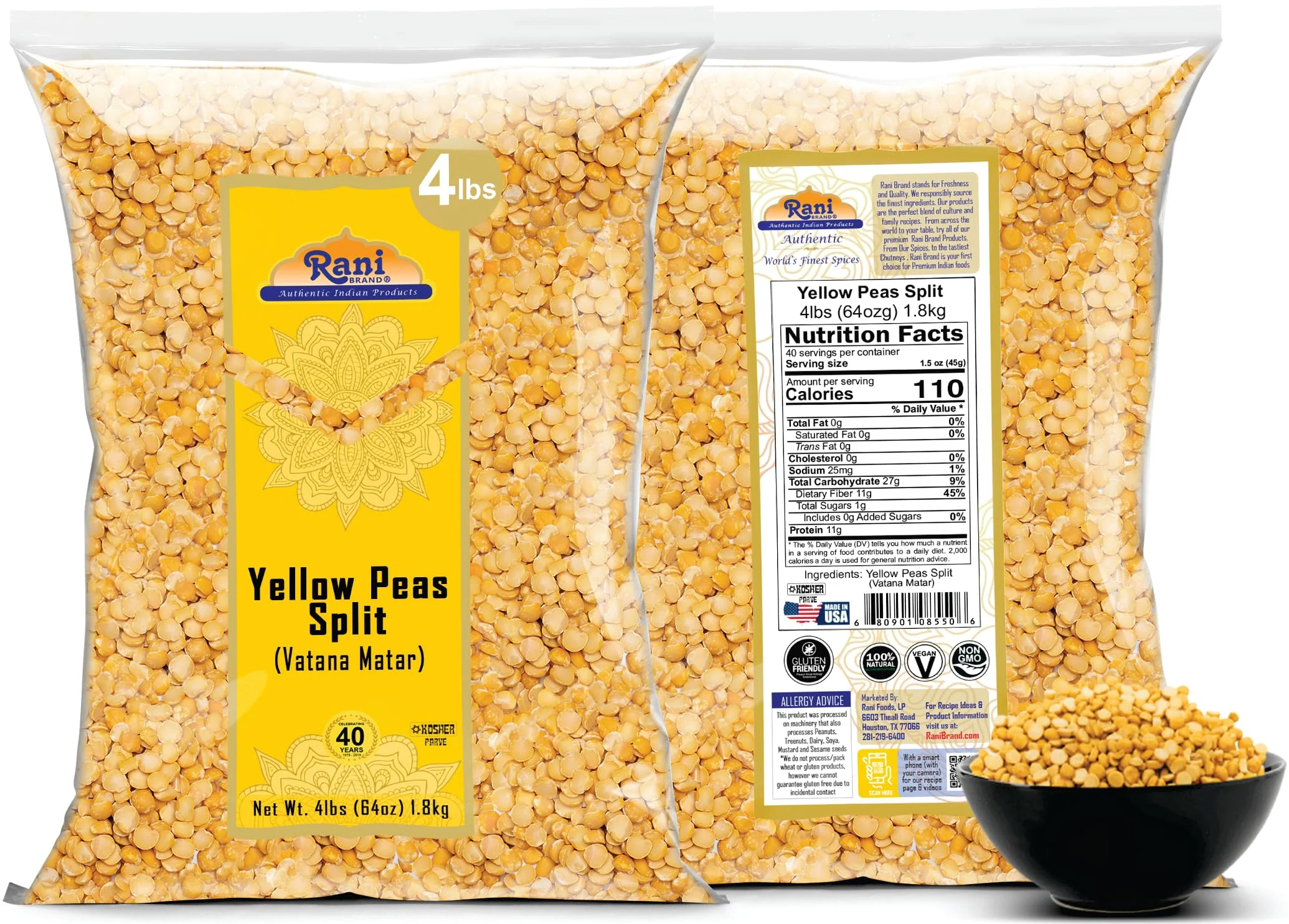 Rani Yellow Peas Split, Dried (Vatana, Matar) 64oz (4lbs) 1.81kg Bulk ~ All Natural | Vegan | Gluten Friendly | Kosher | Product of USA - Image 6
