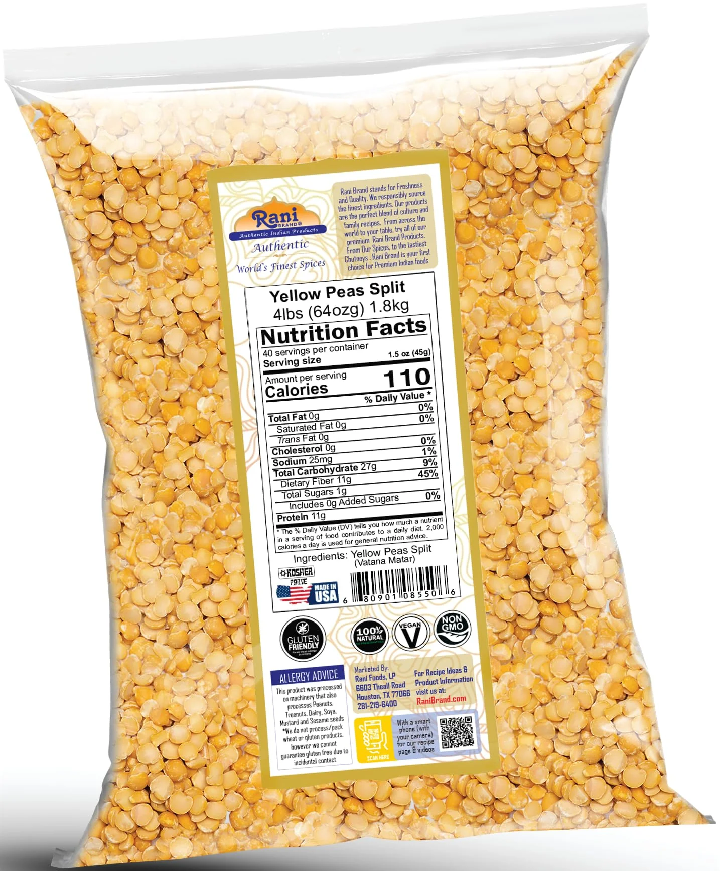 Rani Yellow Peas Split, Dried (Vatana, Matar) 64oz (4lbs) 1.81kg Bulk ~ All Natural | Vegan | Gluten Friendly | Kosher | Product of USA - Image 8