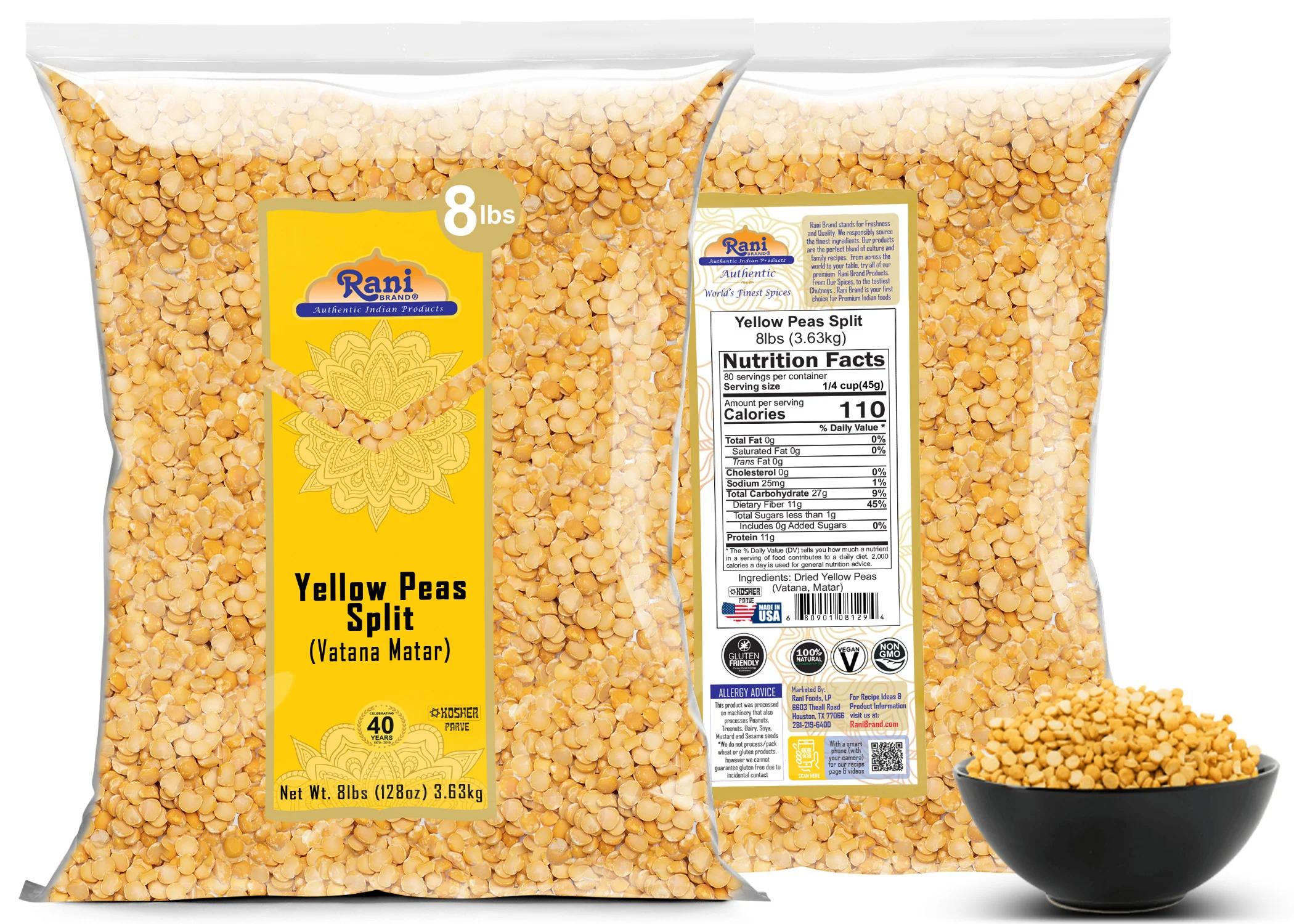 Rani Yellow Peas Split, Dried (Vatana, Matar) 128oz (8lbs) 3.63kg Bulk ~ All Natural | Vegan | Kosher | Gluten Friendly | Product of USA - Image 6