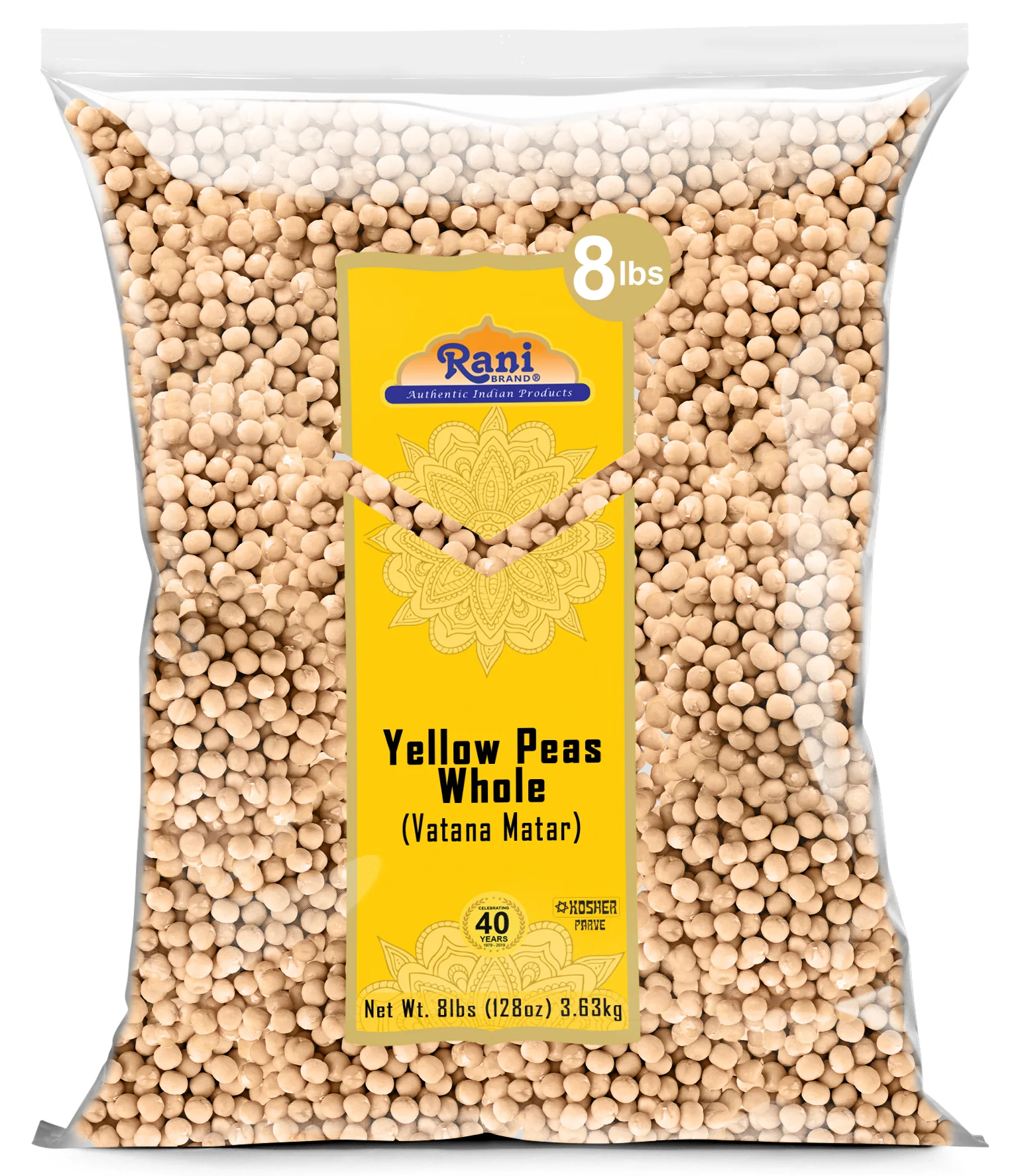 Rani Yellow Peas Whole, Dried (Vatana, Matar) 128oz (8lbs) 3.63kg Bulk ~ All Natural | Vegan | Kosher | Gluten Friendly | Product of USA