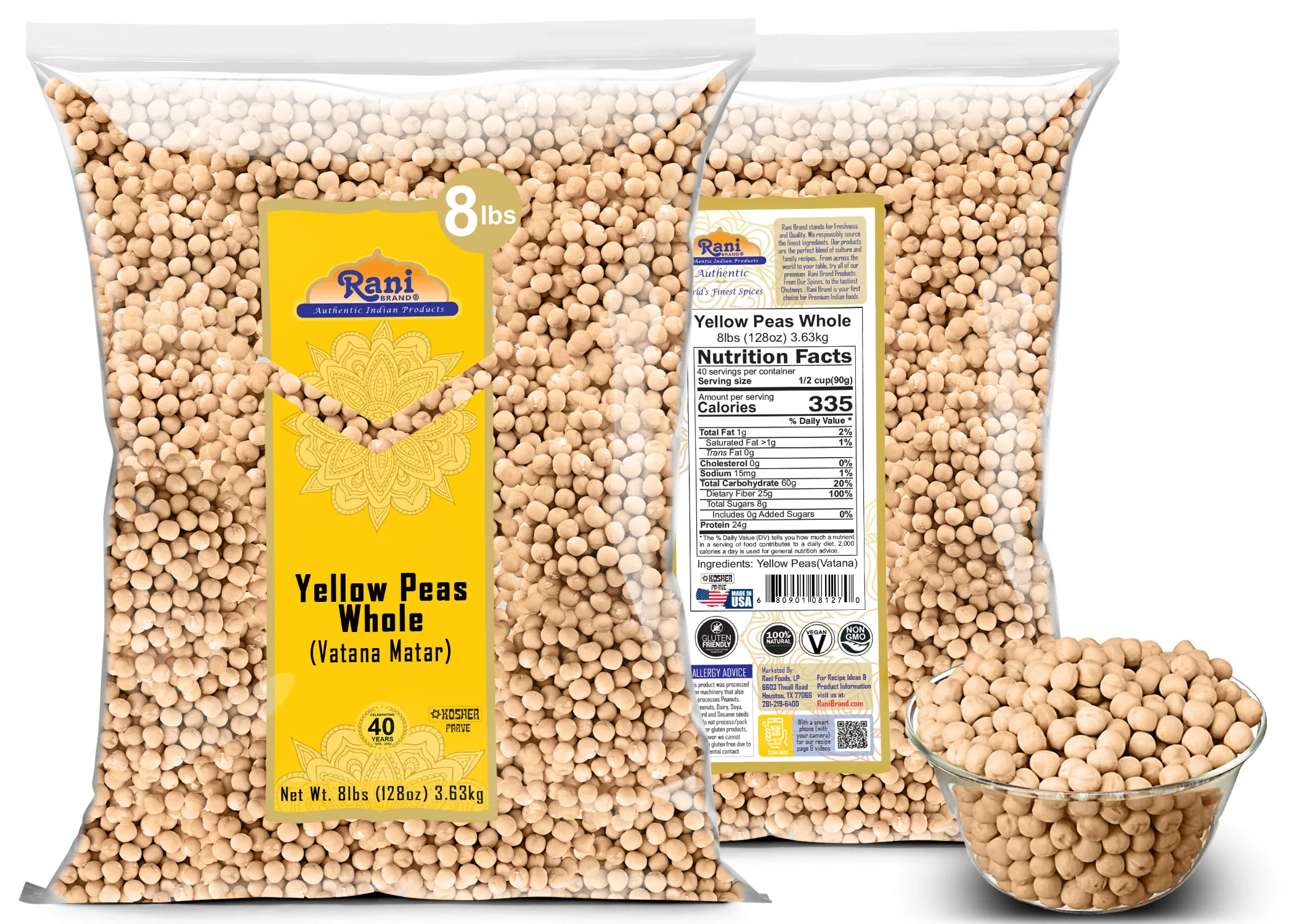 Rani Yellow Peas Whole, Dried (Vatana, Matar) 128oz (8lbs) 3.63kg Bulk ~ All Natural | Vegan | Kosher | Gluten Friendly | Product of USA - Image 6