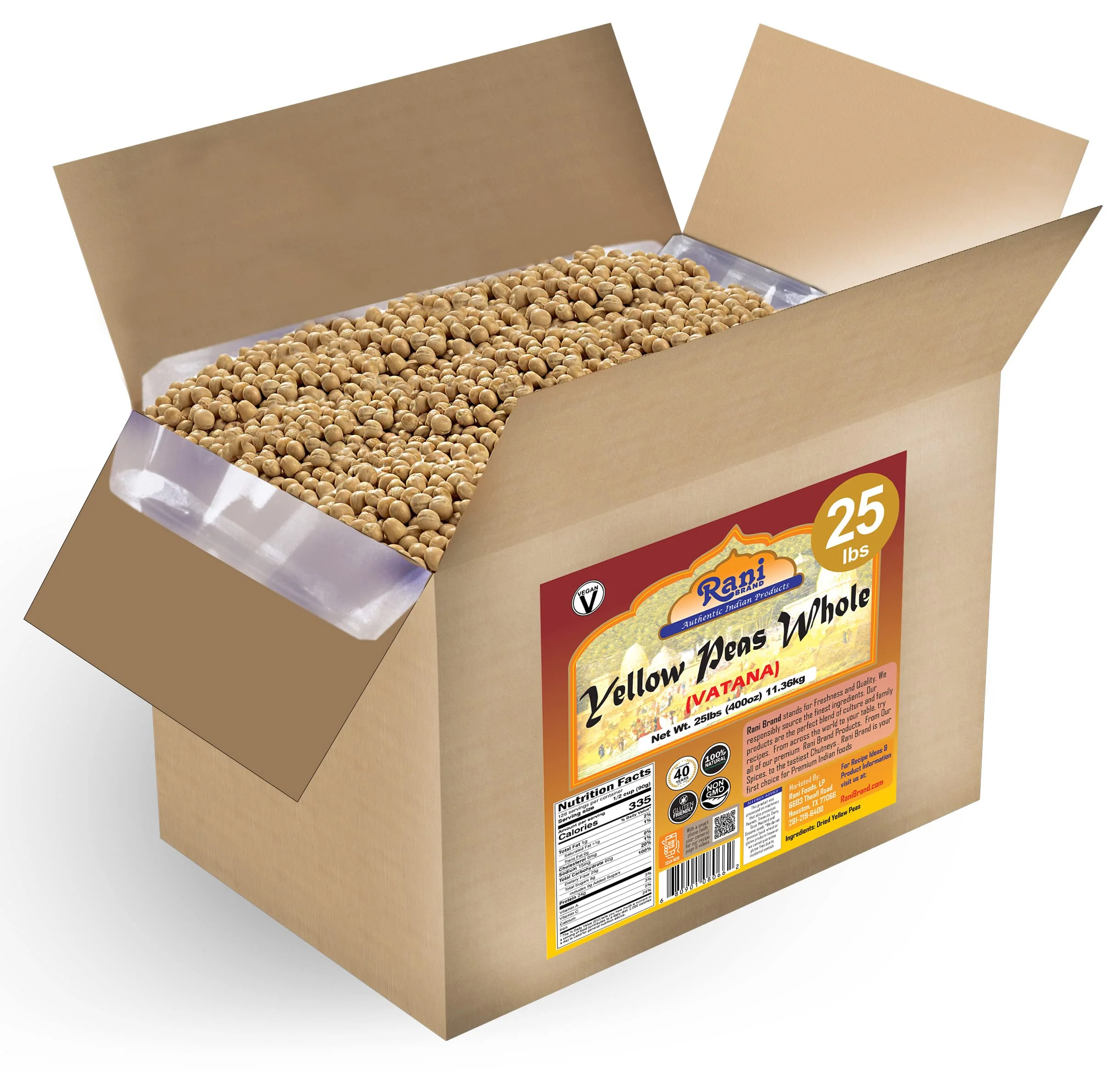 Rani Yellow Peas Whole, Dried (Vatana, Matar) 400oz (25lbs) 11.36kg Bulk Box ~ All Natural | Vegan | Gluten Friendly | Product of USA